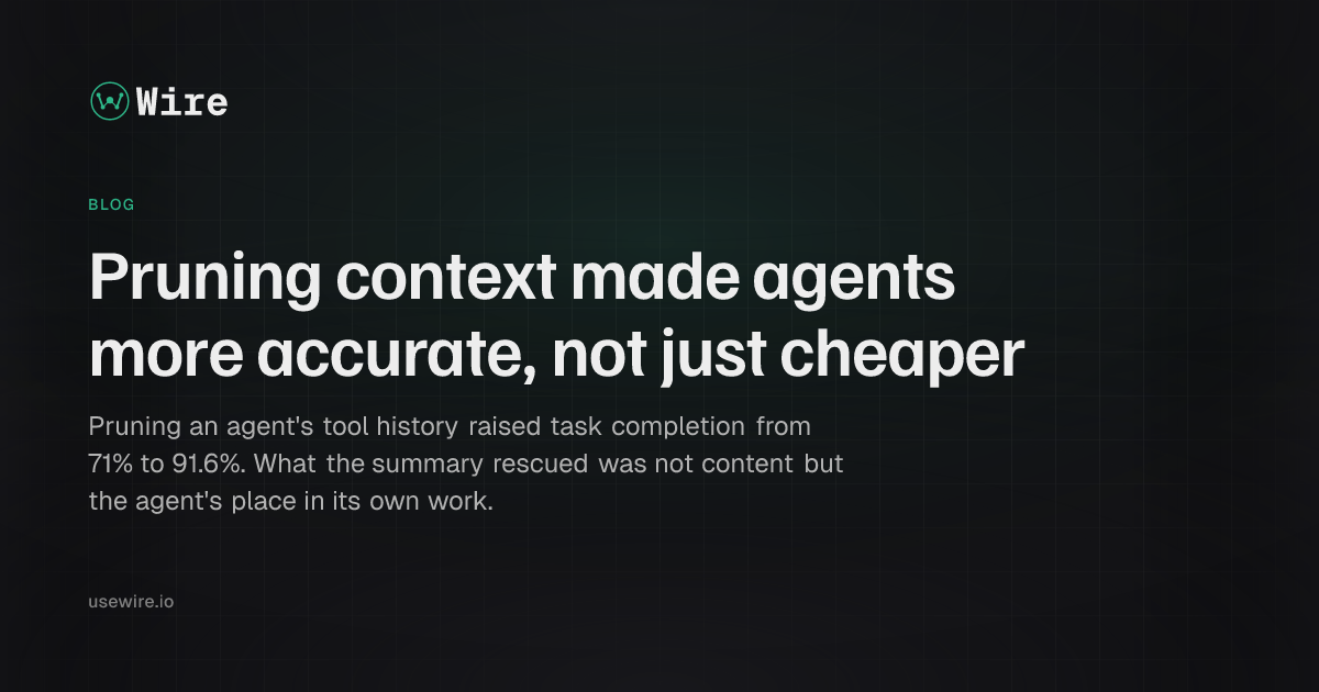 Pruning context made agents more accurate, not just cheaper